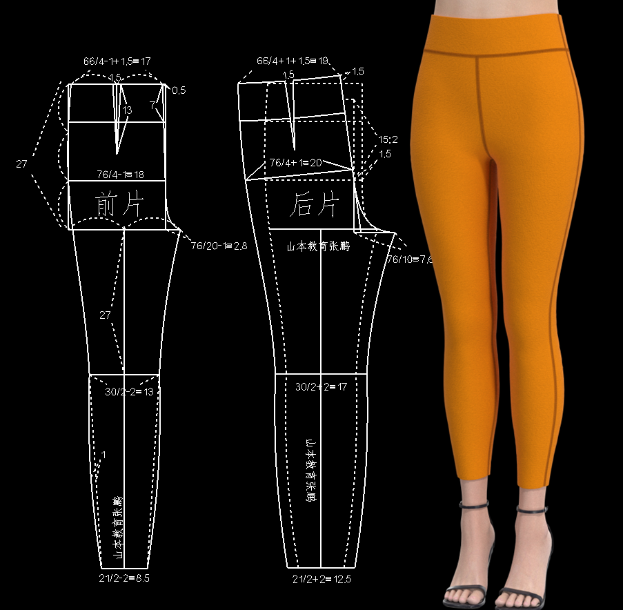 17瑜伽裤运动裤-有侧缝-前片制版2_副本.png