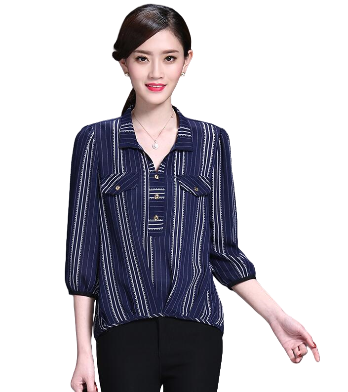 107-条纹下摆不规则加褶女衬衫.png